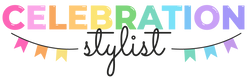 Celebration Stylist logo in rainbow colors